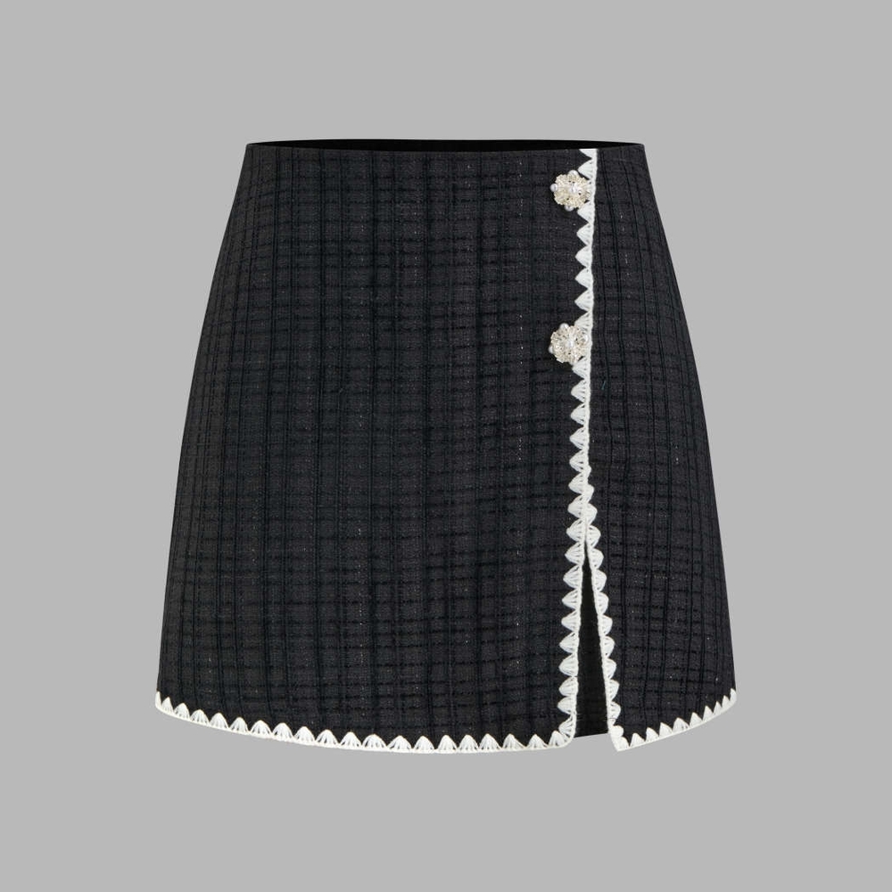 Cider Black Mini Skirt with White Accents